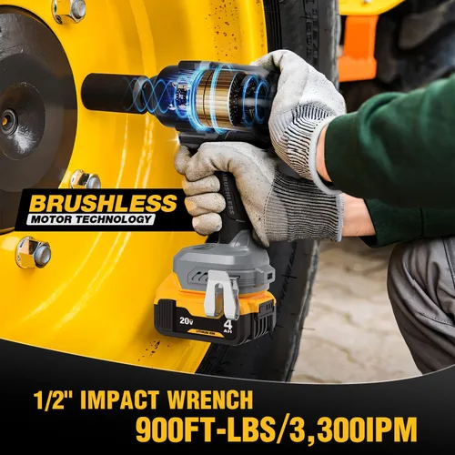 Miniatura 4 de ReliaRoads Llave de impacto inalámbrica de 900 pies-libras, pistola de impacto de 1/2 pulgada compatible con batería DeWALT 20V MAX, destornillador