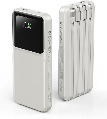Miniatura 8 de RONEGN Cargador portátil con cable integrado, cargador de batería de carga rápida USB C, pantalla LED de 10000 mAh, 5 salidas y 3 entradas