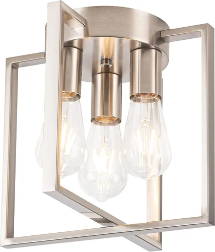 Miniatura 8 de Lámpara de montaje empotrado de 3 luces, marco de metal de níquel cepillado con jaula de metal geométrica contemporánea, para sala de estar, cocina