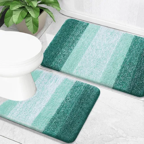Miniatura 53 de OLANLY Juego de 2 alfombras de baño de microfibra suave y absorbente, antideslizantes, se pueden lavar y secar a máquina, alfombras de baño peludas