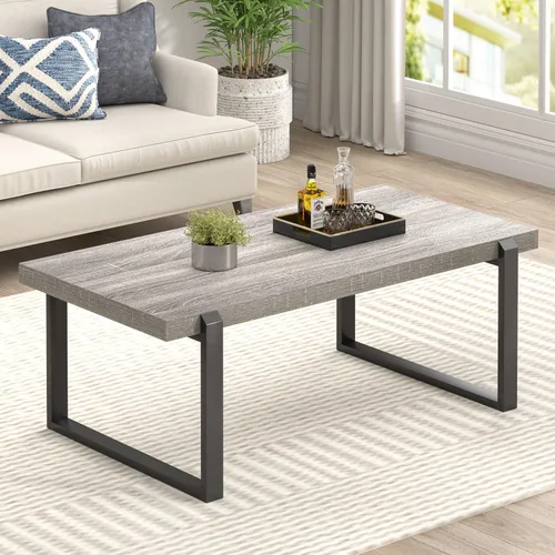 Miniatura 19 de FOLUBAN - Mesa de café rústica, mesa central industrial moderna de madera y metal para sala de estar, 47 pulgadas de roble