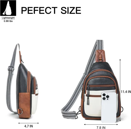 Miniatura 3 de Leresas - Bolsa de 7L para colgarse para mujeres y hombres, 4 bolsillos con cremallera, bolsas de moda estilo bandolera, riñonera, bolso de cuero