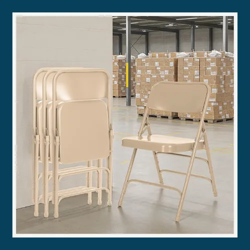 Miniatura 12 de OEF Furnishings Serie OEF300 Sillas Plegables de Acero Premium de Servicio Pesado, Sillas Comerciales de Metal con Triple Refuerzo y Bisagras Beige