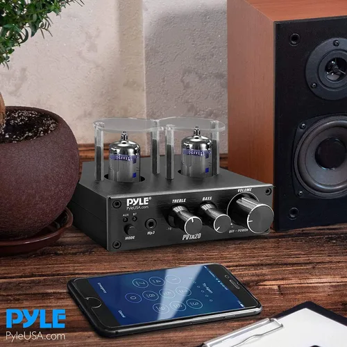 Miniatura 6 de Amplificador de tubo Bluetooth Pyle Receptor estéreo - Amplificador de potencia de tubo de vacío de 600W para audio doméstico de escritorio con 2