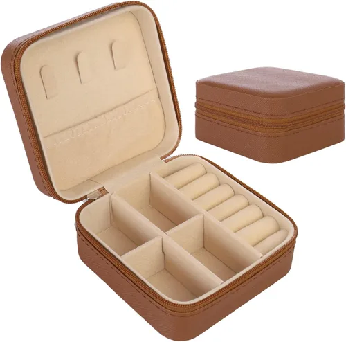 KElofoN Organizador de joyas de viaje, joyero de viaje, caja organizadora de joyas pequeña para niñas y mujeres (1, marrón)