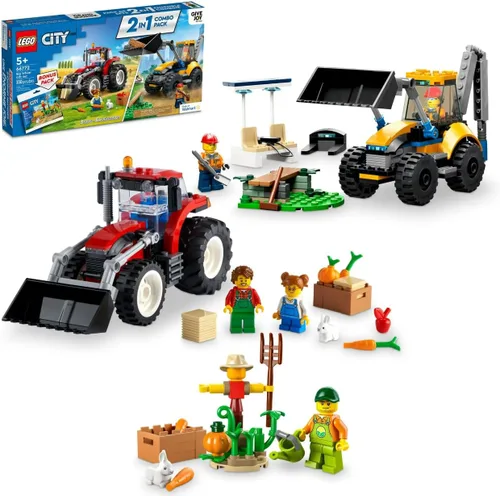 LEGO City Big Wheel - Juego de regalo 66772, tractor 2 en 1 y excavadora de construcción, juego de juguetes de construcción más paquete de