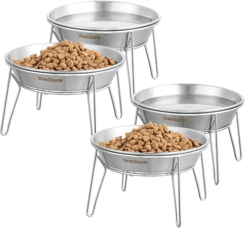 Miniatura 9 de Cuencos elevados para gatos, 5.9 pulgadas de ancho, tazones de comida para gatos de acero inoxidable con soporte de metal sin estrés de bigotes