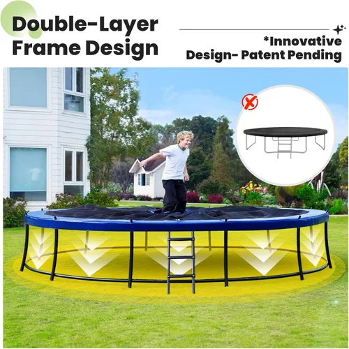 Miniatura 4 de Zupapa Trampolín de doble marco de capacidad de 1800 libras, 16, 15, 14, 12 pies, diseño de seguridad sin huecos, postes curvos y aro de baloncesto