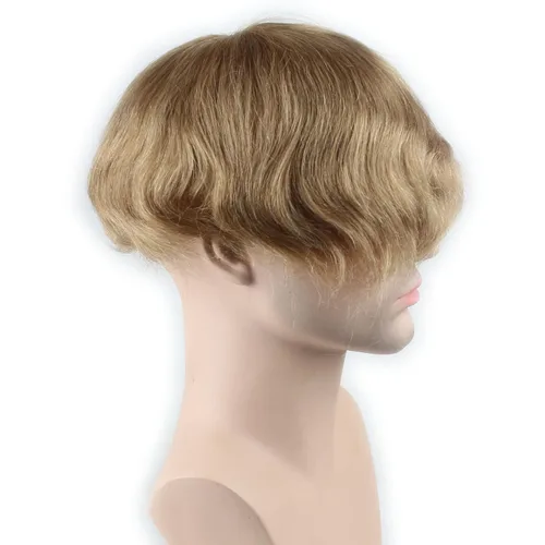 Miniatura 3 de Toupee para hombre de 10 × 8 pulgadas, cabello humano real, postizo de piel fina, sistema de reemplazo de cabello, base de red de monofilamento