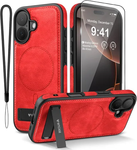 Miniatura 18 de WTCASE Funda magnética de piel para iPhone 17, soporte invisible integrado [compatible con Magsafe], funda protectora delgada con función atril