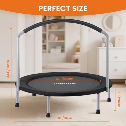 Miniatura 6 de ATIVAFIT Trampolín infantil de 36 pulgadas con mango grande, compacto para interiores y exteriores, mini trampolín para niños pequeños (2-6 años)