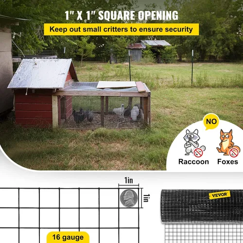 Miniatura 4 de VEVOR Tela Metálica, 24"x50' y Tamaño de Malla de 1"x1", Alambre Soldado de Acero Galvanizado Recubierto de Vinilo Calibre 16, con unos Alicates