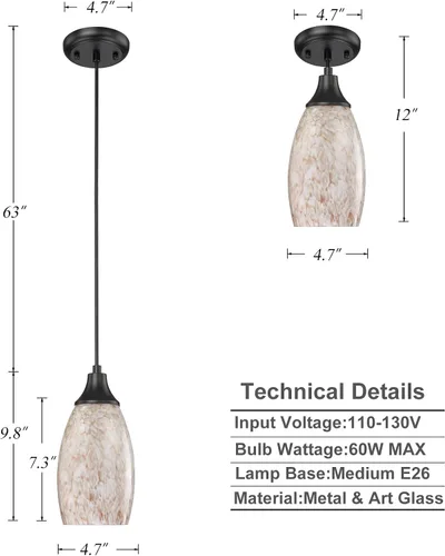 Miniatura 4 de karyfine Luces colgantes de vidrio de leche para isla de cocina, mini colgante de cristal, lámpara de cristal con cable ajustable negro para cocina