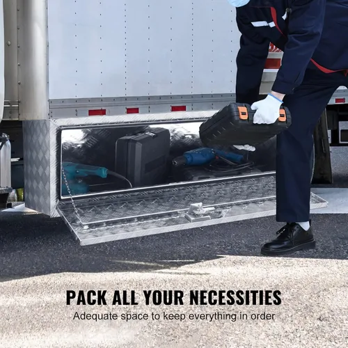 Miniatura 3 de VEVOR Caja para Camión Underbody, Caja de Almacenamiento para Pickup de 48"×17"×18", Caja de Herramientas de Placa de Diamante de Aluminio Plateado