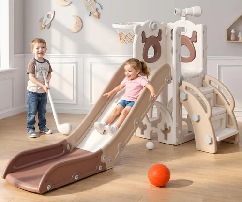 Mloong Tobogán 7 en 1 para Niños Pequeños, Tobogán para Niños Pequeños Bebés de 1-3 Años, Interior y Exterior con Aro de Baloncesto Golf Mejorado
