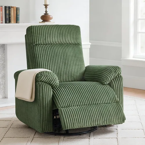 Miniatura 10 de KISLOT Mecedora reclinable giratoria para adultos, de pana giratoria de 360 grados, manual de 3 posiciones, ajustable, fácil montaje para espacios