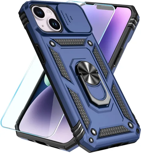 Miniatura 7 de SunStory Funda compatible con iPhone 14 Plus con protector de pantalla HD, cubierta de cámara deslizante y soporte de anillo giratorio