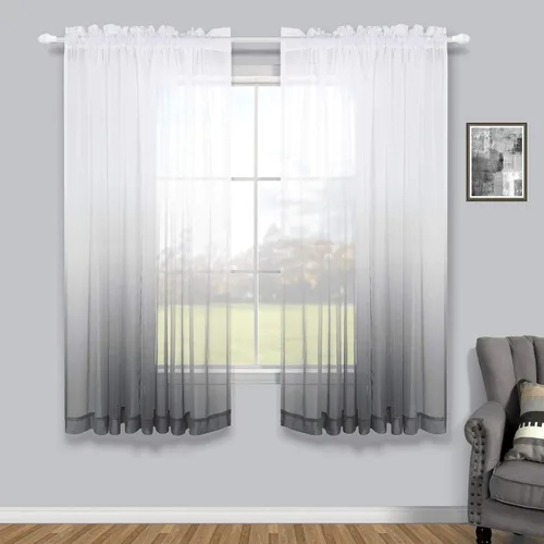 Miniatura 11 de KOUFALL Cortinas de ventana de baño para ducha, juego de 2 paneles de cortinas cortas transparentes en blanco y negro para cocina, dormitorio