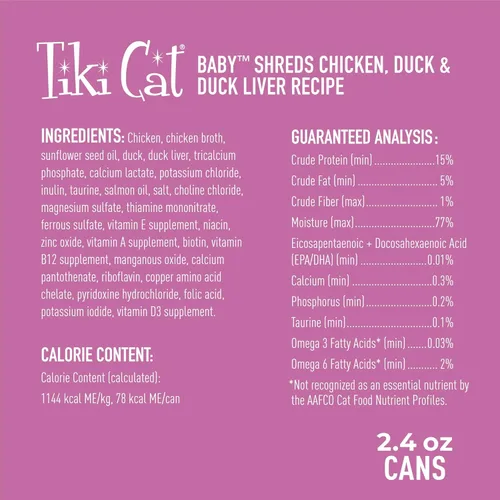 Miniatura 4 de Tiki Cat Baby, mousse y trozos de pollo, pato e hígado de pato, alto en proteínas y sabroso, alimento húmedo para gatitos de 4 semanas en adelante