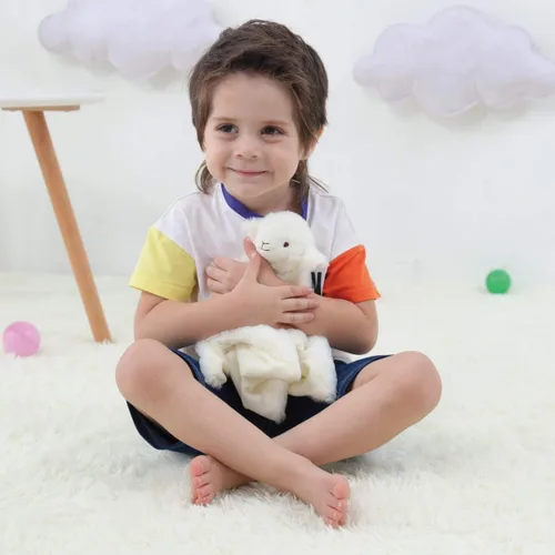Miniatura 5 de Apricot Lamb Manta de felpa de lujo de oveja blanca de cordero blanco, manta de seguridad con animales de peluche, manta de personaje para el cuarto