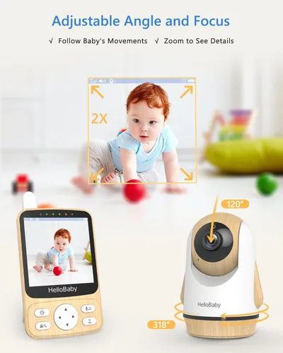 Miniatura 4 de HelloBaby Monitor de bebé de video IPS de 4 pulgadas con cámara, sin WiFi, batería de 26 horas, visión nocturna, audio de 2 vías, PTZ remoto
