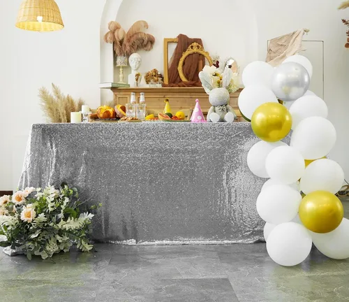 Miniatura 9 de Mantel de lentejuelas de 60 x 102 pulgadas, azul bebé, para boda, fiesta, despedida de soltera, rectangular