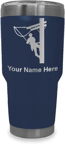 Miniatura 31 de LaserGram Taza aislada al vacío de 20 onzas, Lineman, grabado personalizado incluido (negro)