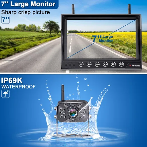 Miniatura 8 de Cámara de respaldo para RV HD1080P, 2 cámaras con llave táctil de 7 pulgadas, monitor DVR, señales digitales estables, sistema de cámara de visión