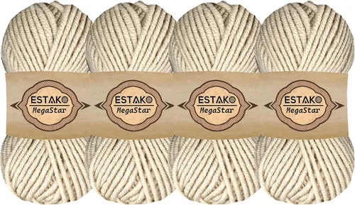 Miniatura 58 de Estako Megastar, 3.52 Oz (100g) de hilo de acrílico 75% y lana 25%, suave, peso grueso voluminoso #5 para crochet y tejer 120 yardas (110m)