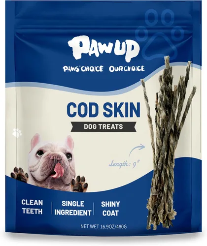 Miniatura 13 de Golosinas para perros PAWUP, piel de bacalao con Taurina, masticables de un ingrediente sin granos, rollos de piel de pescado ricos en Omega3, 8