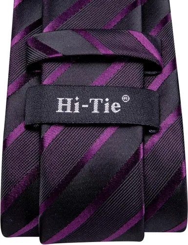 Miniatura 164 de Hi-Tie Corbatas de seda para hombre, diseño de cachemira a rayas, con bolsillo, gemelos cuadrados, conjunto formal de negocios