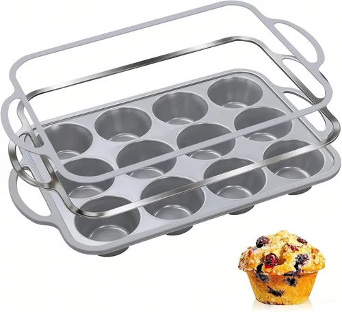 Miniatura 11 de 24-Cup Mini Silicone Muffin Pan with Reinforced Steel Frame, Non-Stick, BPA-Free, for Bite-Sized Cupcakes, Appetizers, and Egg Bites, Dishwasher Safe