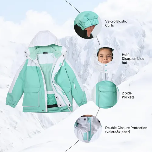 Miniatura 2 de Chaqueta de esquí impermeable para niñas, chaqueta de snowboard para exteriores, resistente al viento, con forro polar, abrigo de nieve cálido