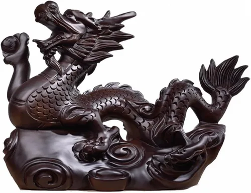 Miniatura 8 de RCFINE Estatua de dragón pequeña de madera china Feng Shui Dragon Figurines 2024 Año del Dragón Regalo Escultura de dragón para el éxito de la Negro