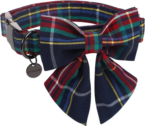 Miniatura 19 de DOGWONG Collar de Navidad para perro con corbatín, collar de perro de Papá Noel rojo, suave, duradero, ajustable, de algodón, para perros pequeños
