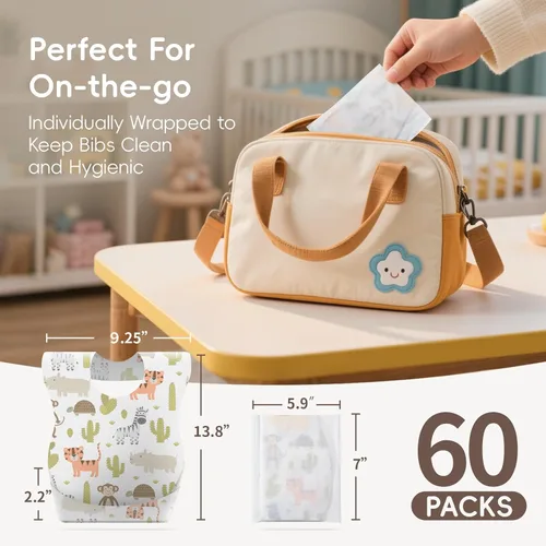 Miniatura 8 de KIIS Baberos desechables para bebés, niños y niñas, empaquetados individualmente, higiénicos, suaves y a prueba de fugas (20 unidades/60 piezas)