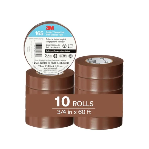 Miniatura 16 de 3M Temflex Cinta Eléctrica de Vinilo Multiusos 165, Blanca, 3/4 pulg x 60 pies (19 mm x 18 m), Paquete de 10 Rollos Blanco