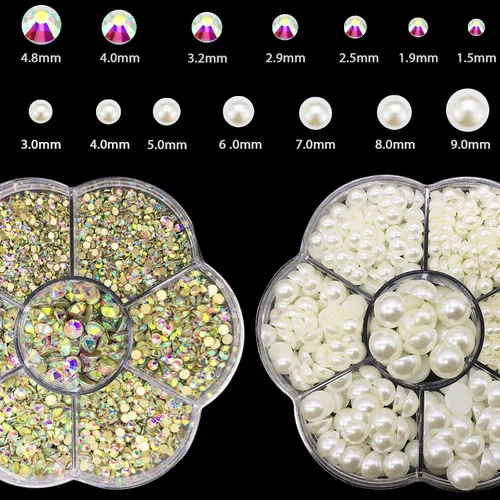 Miniatura 3 de Diamantes de imitación con parte trasera plana, medias perlas, cuentas para manualidades y piedras gemas, diamantes de imitación de tamaño mixto