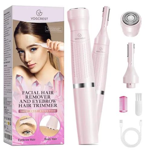 VG VOGCREST Cortador de cejas y removedor de vello facial para mujer, 2 en 1, cuchillas giratorias dobles, seguro, sin dolor, hipoalergénico,