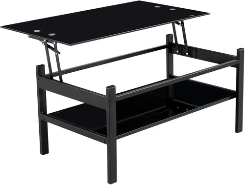 Miniatura 11 de Mesa de centro de vidrio templado para muebles de sala de estar (todo negro)