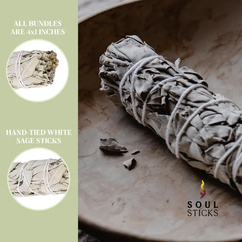 Miniatura 2 de SOUL STICKS Paquete de 3 Palos de Salvia Blanca Orgánica de 4 Pulgadas para Sahumerio Cantidades a Granel para Limpieza del Hogar, Meditación
