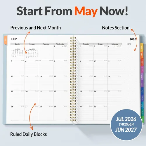Miniatura 21 de SUNEE Libro de citas 2026-2027, trimestral por hora, semanal y mensual, de julio de 2026 a junio de 2027, planificador académico de 6.4 x 8.3