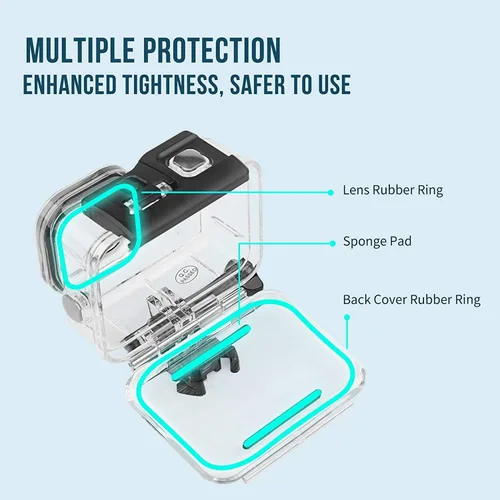 Miniatura 3 de SHOOT Kit de funda impermeable para GoPro Hero 12/11/10/9, carcasa protectora de buceo, con protector de pantalla y 12 piezas antivaho inserto