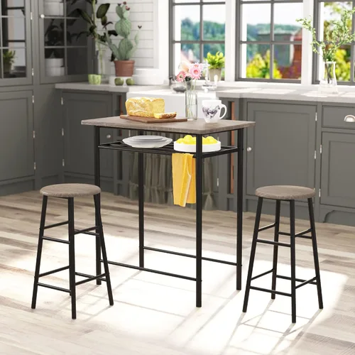Miniatura 4 de Weehom Mesa de bar con 2 taburetes de bar, juego de mesa de comedor de pub, mesa de altura de encimera de cocina con sillas de bar, juego de mesa