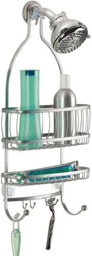 iDesign - Organizador de ducha colgante extra ancho de metal, colección York, 10 x 4 x 22 pulgadas, plateado Plata