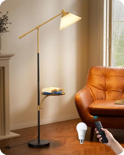 EDISHINE - Lámpara de pie de arco de 68" con mesa, lámpara de pie vintage para sala de estar con bandeja, altura ajustable, bombilla LED de 5