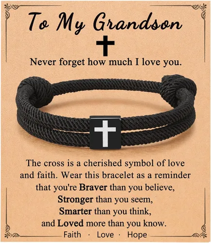 Miniatura 13 de UNGENT THEM Pulsera de cuerda trenzada con cruz para hombres y niños, Navidad, San Valentín, graduación, Pascua, regalos de bautismo cristiano