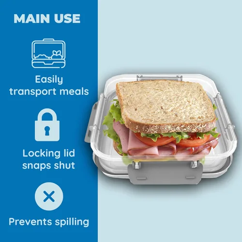 Miniatura 3 de Contenedor de sándwich: 2 unidades reutilizables, sin BPA, almacenamiento de alimentos de plástico con tapa a presión a prueba de fugas