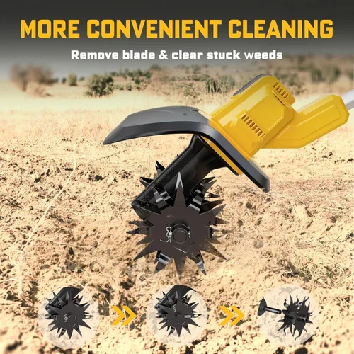 Miniatura 5 de Cultivador sin cable compatible con batería Dewalt 20V (solo herramienta), cultivador de jardín eléctrico con 360 RPM, ancho de labrado de 9
