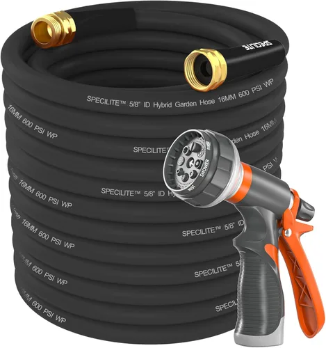 Miniatura 20 de SPECILITE Manguera de jardín de 50 pies x 5/8 pulgadas, manguera de agua resistente, flexible y ligera, explosión de 600 psi, manguera de goma 5/8